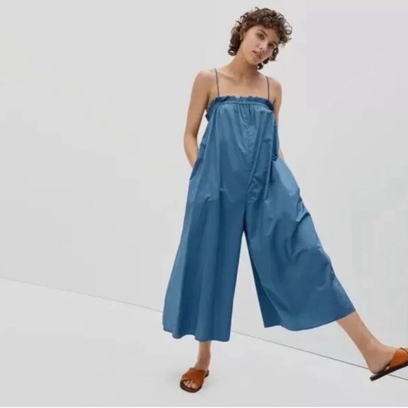 Everlane The Flowy wide leg cotton jumpsuit Sz M blue Oversized - Picture 2 of 8